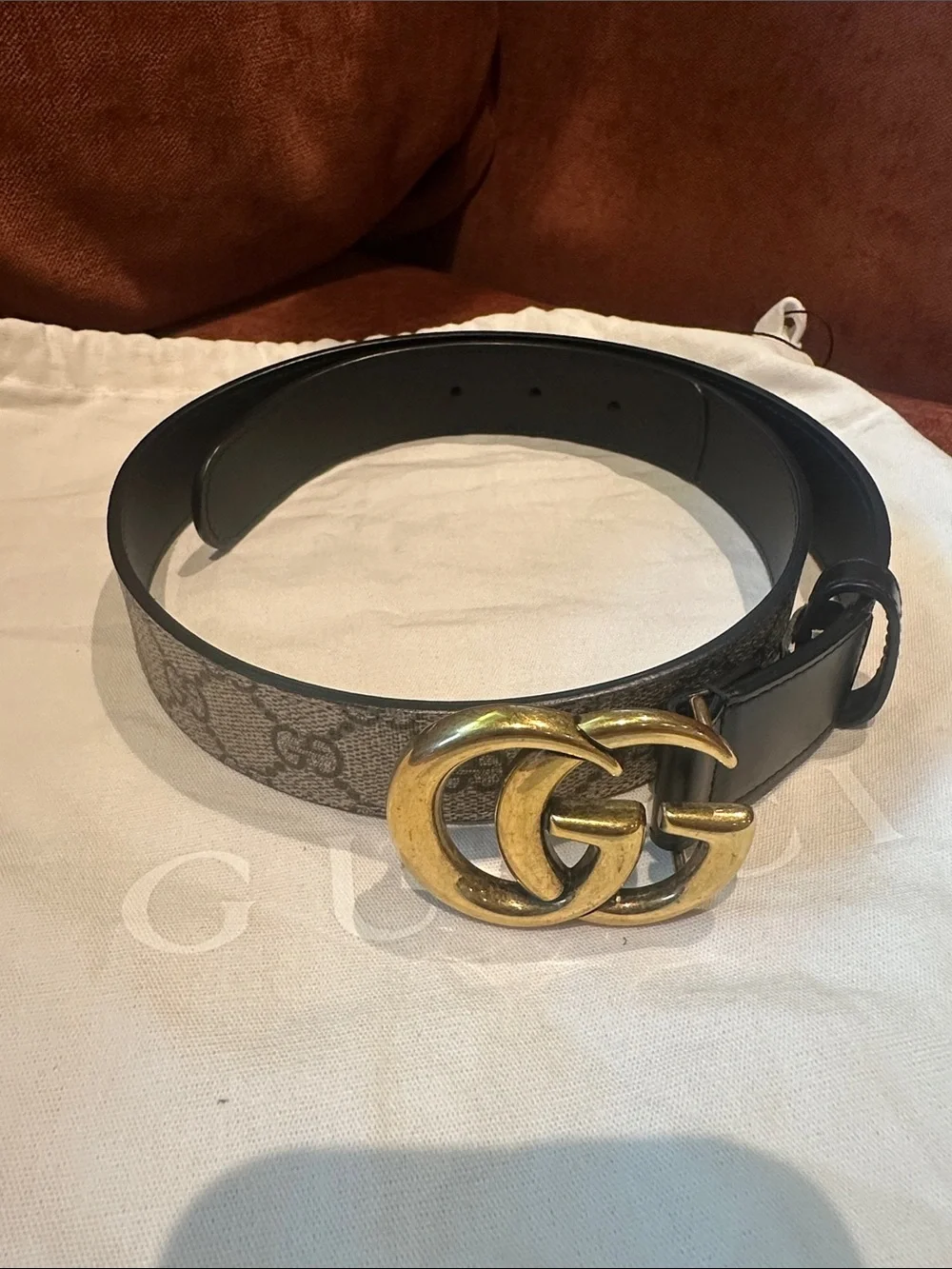 Gucci Monogram Canvas Belt with Gold Double G Buckle